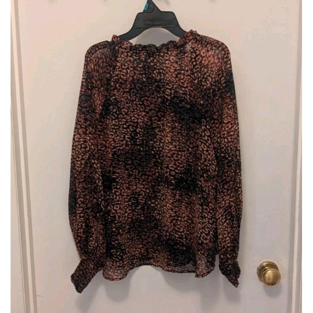 Roan & Ryan Semi Sheer Abstract Pattern Blouse with Ruffled Sleeves, Size S - Picture 2 of 6